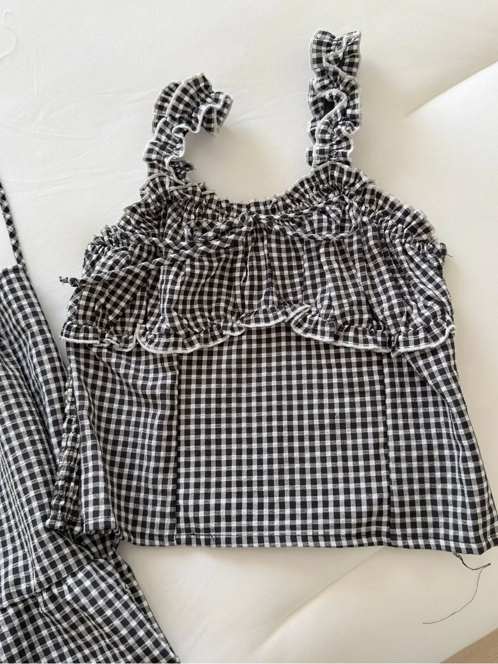 Black & White Gingham Ruffle Cami and Maxi Skirt Set - Women Size M